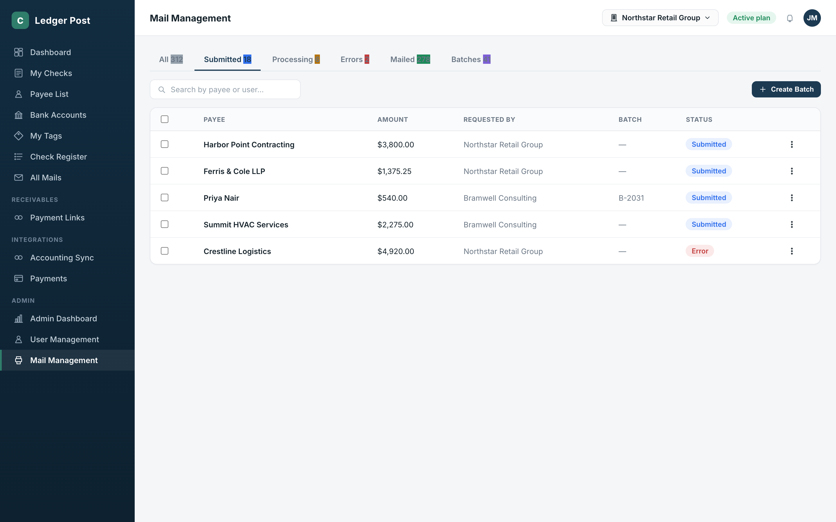 Mail fulfillment console